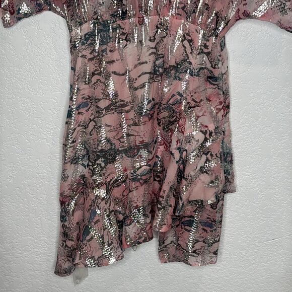 NWT IRO Wobam Printed Metallic Fil Coupé Silk Mini Dress Pink FR 34/ XS Revolve - Picture 5 of 16